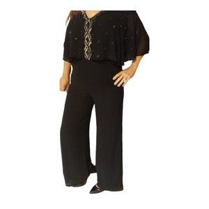 Venus Black Embellished Beaded Cold Shoulder Jumpsuit Pantsuit size 10